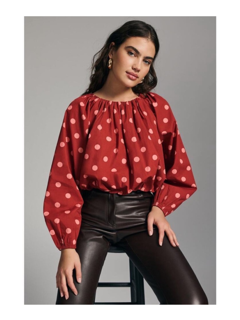 Anthropologie Maeve Poplin Bubble Polka Dot Top Size XS